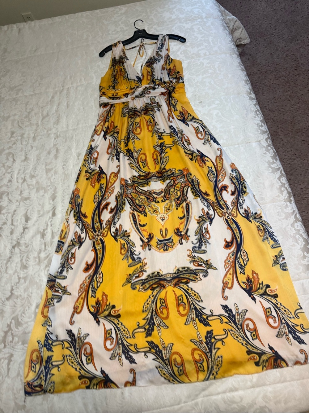 Cache Yellow and White Paisley Maxi Dress